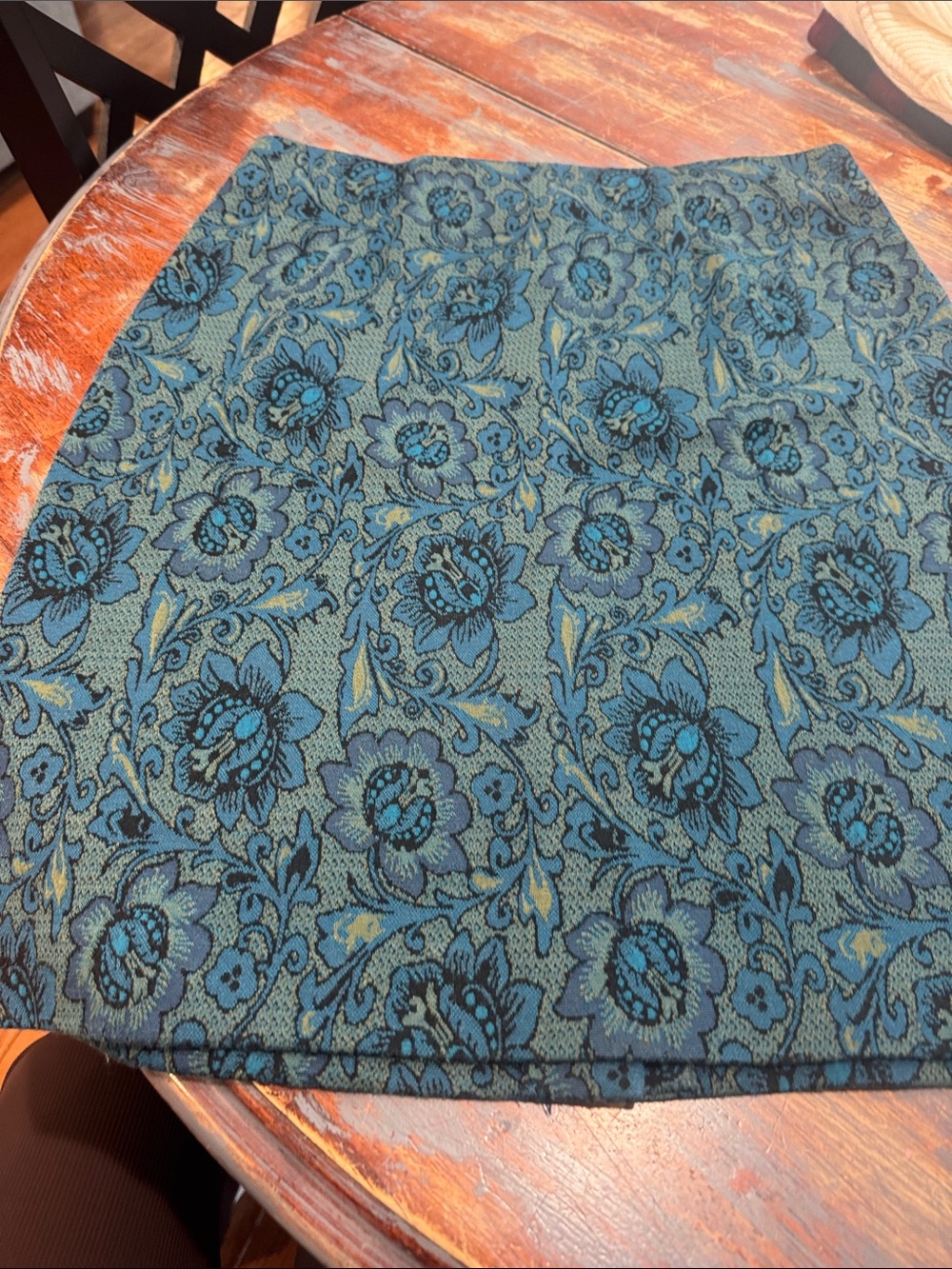 J. Jill Blue Floral Jacquard Mini Skirt with Teal Accents